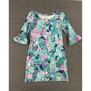 Lilly Pulitzer Dress Womens Small Blue Sophie Ruffle Lookin Sharp UPF 50 Shift